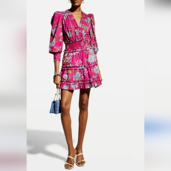 LOVE THE LABEL Wanda Floral Print Puff Sleeve Ruffle Dress Women's Size Small - Picture 2 of 16